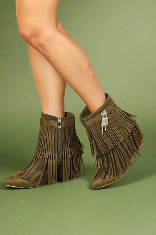 Legend Women's Tassel Wedge Heel Ankle Booties