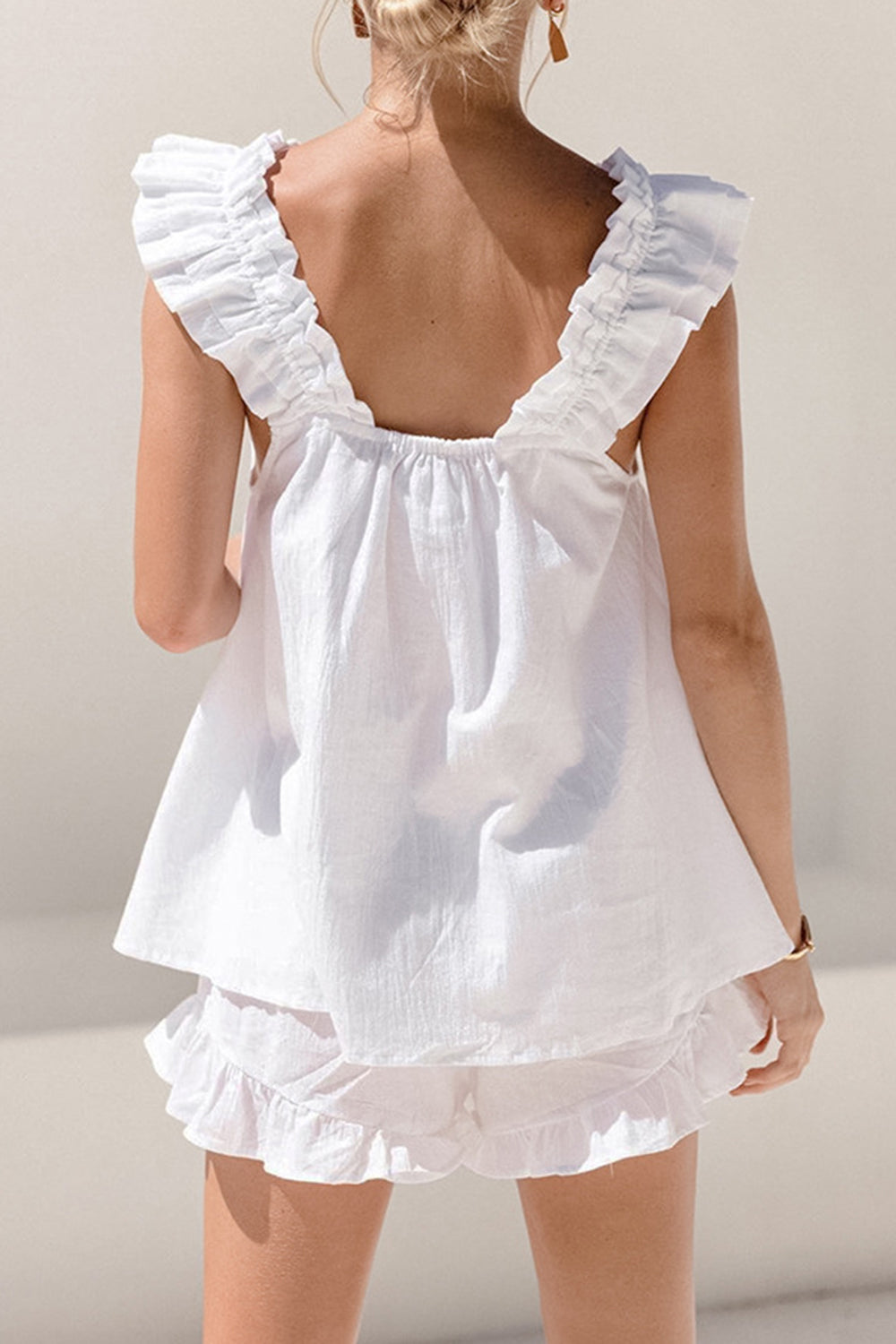 Ruffled Square Neck Top & Shorts Set