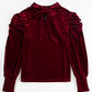 Mock Neck Puff Sleeve Velvet Blouse