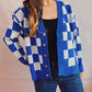 Checkered Open Front Button Up Cardigan