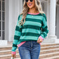 Striped Round Neck Dropped Shoulder Sweater