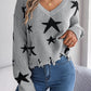 Star Pattern Distressed V-Neck Cropped Sweater