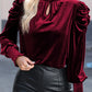 Mock Neck Puff Sleeve Velvet Blouse