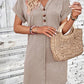 Quarter Button V-Neck Short Sleeve Dress