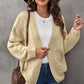 Waffle-Knit Open Front Dropped Shoulder Sweater