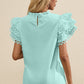 Ruffled Eyelet Round Neck Cap Sleeve Blouse