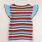 Ruffled Striped V-Neck Cap Sleeve Knit Top