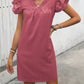 Ruffled Notched Cap Sleeve Mini Dress