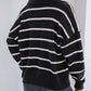 Striped Johnny Collar Long Sleeve Sweater