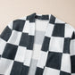 Black Checkered Waffle Knit Thumbhole Long Sleeve Cardigan