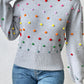 Pom-Pom Trim Mock Neck Long Sleeve Pullover Sweater