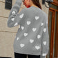 Woven Right Heart Pattern Lantern Sleeve Round Neck Tunic Sweater