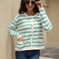 Striped Round Neck Button-Down Dropped Shoulder Cardigan