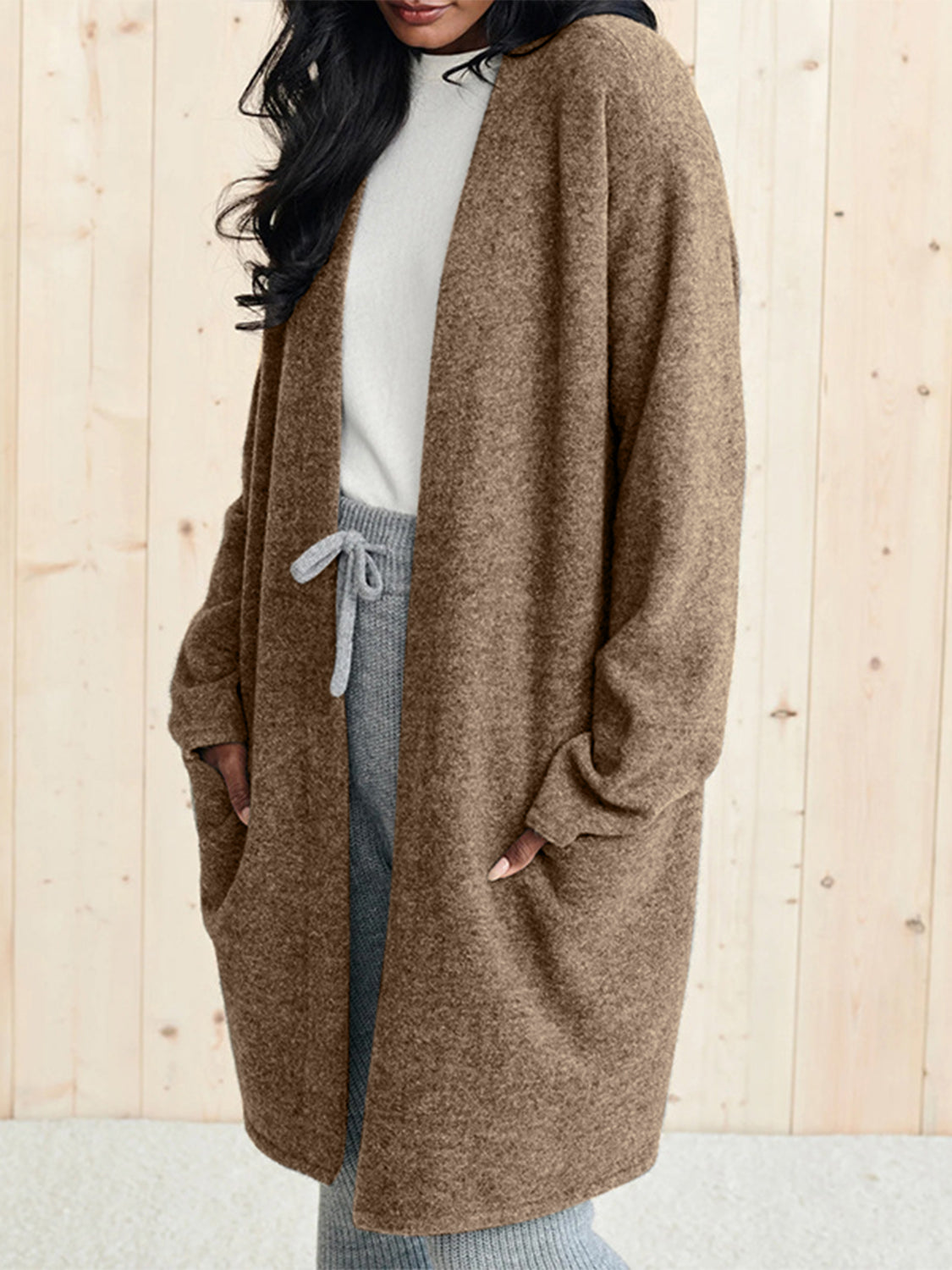 Open Front Long Sleeve Cardigan with Pockets