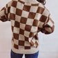 Checkered Open Front Button Up Cardigan