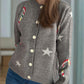 Candy Cane & Star Button Down Long Sleeve Cardigan