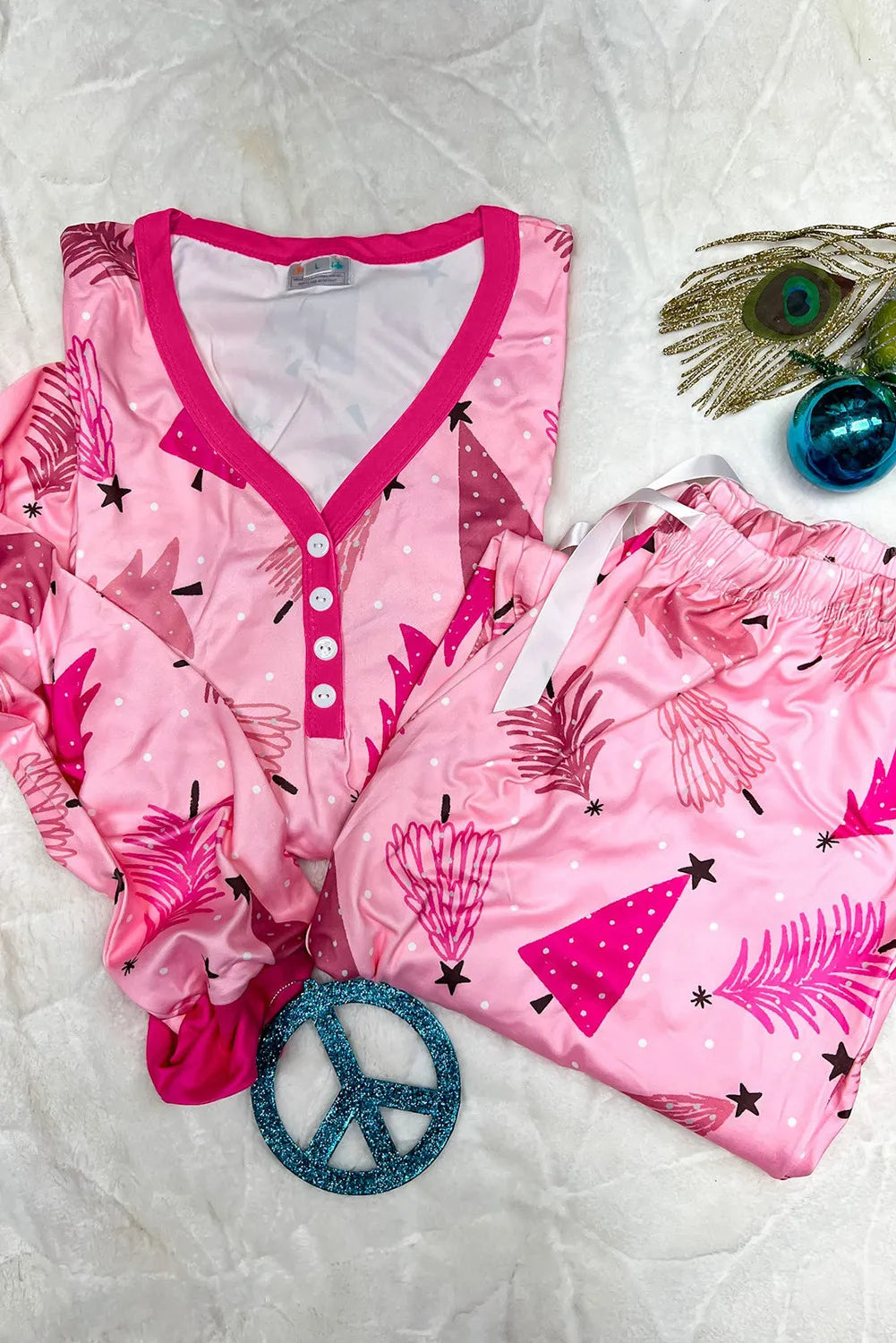 Pink Christmas Trees Pajama/Loungewear Set