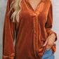 Notched Frill Detail Long Sleeve Blouse