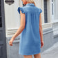 Ruffled Button Up Cap Sleeve Denim Dress