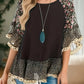 Full Size Frill Printed Round Neck Half Sleeve Blouse