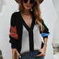 Angel Wings Contrast Button Front V-Neck Cardigan