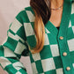 Checkered Open Front Button Up Cardigan