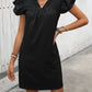 Ruffled Notched Cap Sleeve Mini Dress