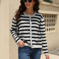 Striped Round Neck Button-Down Dropped Shoulder Cardigan