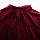 Mock Neck Puff Sleeve Velvet Blouse