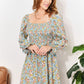 Floral Smocked Flounce Sleeve Square Neck Dress