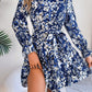 Printed Mock Neck Flounce Sleeve Mini Dress