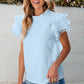 Ruffled Eyelet Round Neck Cap Sleeve Blouse