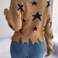 Star Pattern Distressed V-Neck Cropped Sweater