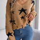 Star Pattern Distressed V-Neck Cropped Sweater