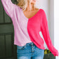 Contrast Color V-Neck Long Sleeve Pullover Sweater