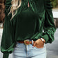 Mock Neck Puff Sleeve Velvet Blouse