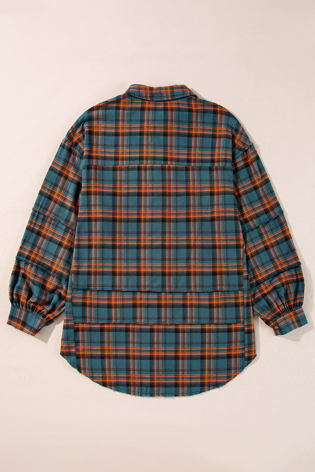 Red Plaid Long Sleeve Distressed Hem Shirt