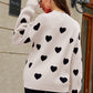 Woven Right Heart Pattern Lantern Sleeve Round Neck Tunic Sweater