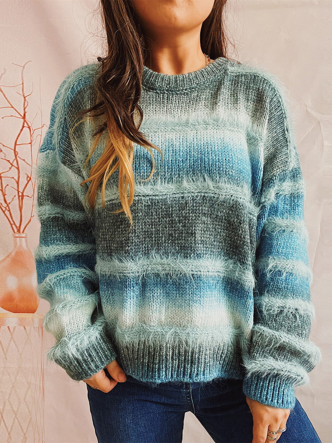 Striped Round Neck Long Sleeve Sweater