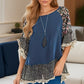 Full Size Frill Printed Round Neck Half Sleeve Blouse