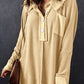 Waffle Knit Buttoned Long Sleeve Top with Breast Pocket