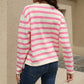 Striped Round Neck Button-Down Dropped Shoulder Cardigan