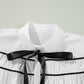 Ribbon Bowtie Collared Neck Flounce Sleeve Shirt