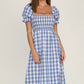 Full Size Slit Plaid Short Sleeve Midi Dress