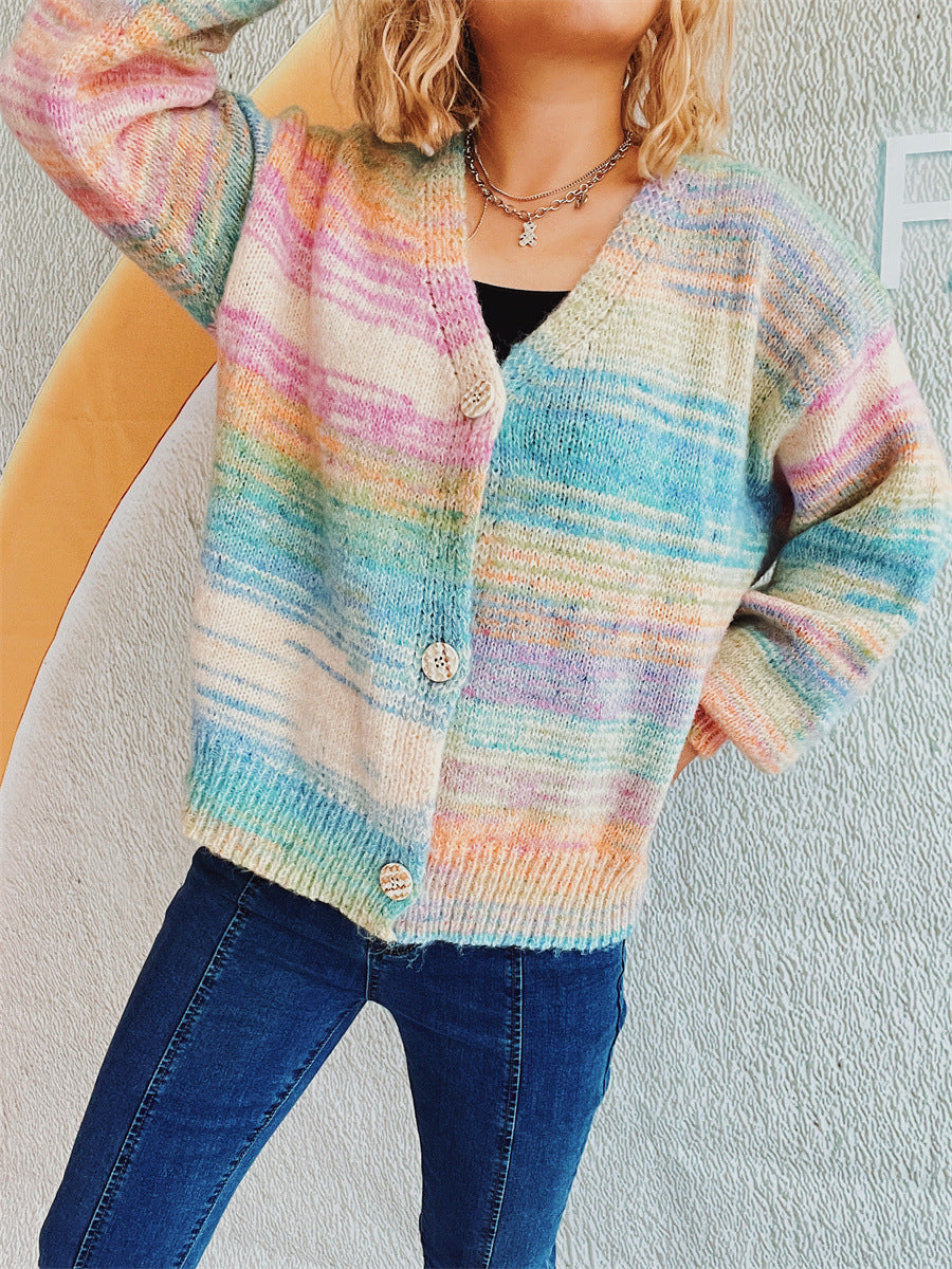 Multi-color Button Up Long Sleeve Cardigan