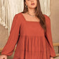 Plus Size Lace Detail Square Neck Long Sleeve Blouse