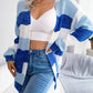 Striped Rib-Knit Open Front Longline Cardigan