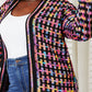 Full Size Multicolored Open Front Fringe Hem Cardigan