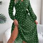 Tied Polka Dot Long Sleeve Midi Dress