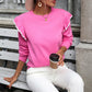 Round Neck Ruffle Trim Long Sleeve Pullover Sweater